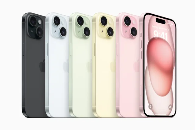 Les coloris de l'iPhone 15, visuel du communiqué qui présente aussi l'iPhone 15 Plus — illustration officielle Apple